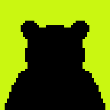 A pixel art image showing a black silhouette of a bear's head and shoulders against a bright neon yellow-green background.