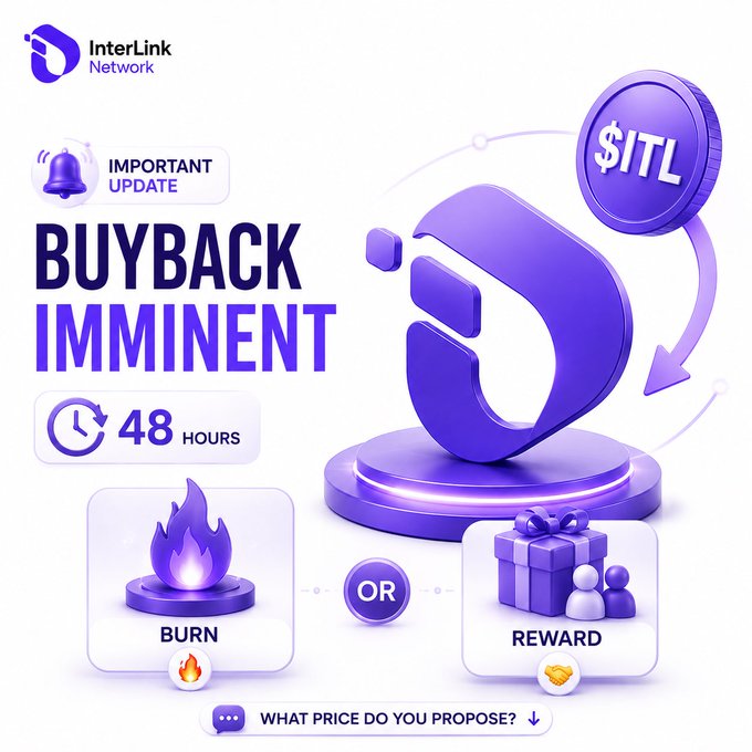 InterLink Network announces an imminent buyback of $ITL within 48 hours, giving holders a choice to burn or reward their tokens, and inviting community members to propose their buyback price.