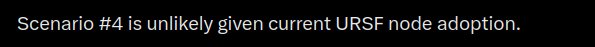 The image displays white text on a black background reading: "Scenario #4 is unlikely given current URSF-node adoption."