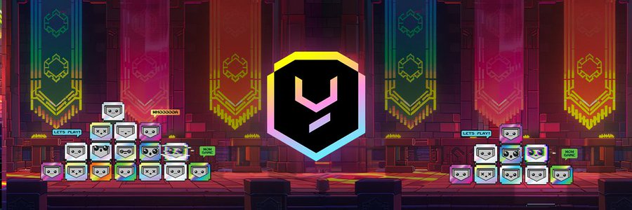 The image features a vibrant graphic design that displays a black shield with the letter "Y" at its center, surrounded by a multitude of colorfully designed flags and banners. This visually engaging artwork is set against a backdrop of the gaming world as it connects to a post titled "Happy Monday Chad's These are some of the moves going on in GameFi and Defi Let' s glide ...". The overall impression created through this image is that of an exciting new chapter about Web3 gaming, possibly indicating a release or promotion related to the gaming industry.