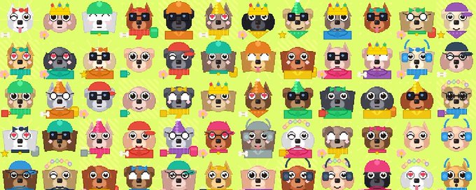 A grid of pixel-art dog characters from the HoodDoggo NFT collection, displayed in various outfits and accessories, promoting a giveaway of seven guaranteed free mint spots for HoodDoggo and TheCookFi.