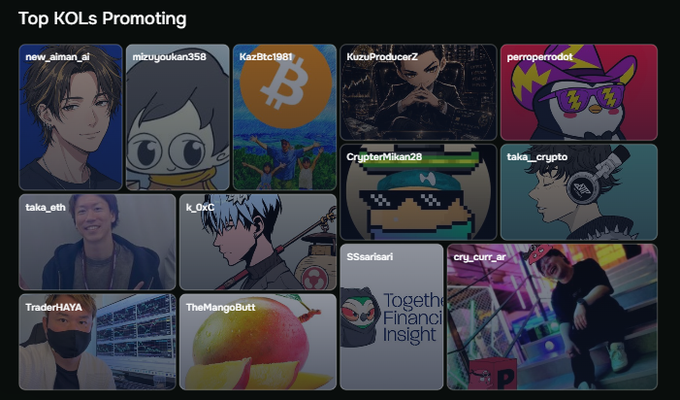 A grid displays "Top KOLs Promoting" featuring 13 profile pictures with usernames including new_aiman_ai, mizuyoukan358, KazBtci881, KuzuProducerZ, perroperrobot, CrypterMikan28, taka__crypto, taka_eth, k_0xC, SSearisari, cry_curr_ar, TraderHAYA, and TheMangoButt, showcasing various crypto influencers and characters. The image relates to the post by highlighting the KOL promotional rankings relevant to the user's position at rank 121 in RiverdotInc's SS5 campaign and crypto adoption discussion.