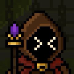 A pixel art hooded reaper-like figure holding a staff with a purple flame, evoking a dark, mystical "Robinhood szn" crypto trading theme where small initial investments turn into massive gains, as highlighted by the impressive profit margins listed in the post.