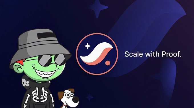 Cartoon character with a gray bucket hat and sunglasses next to the Stylus logo and the slogan 'Scale with Proof.' on a starry dark blue background.