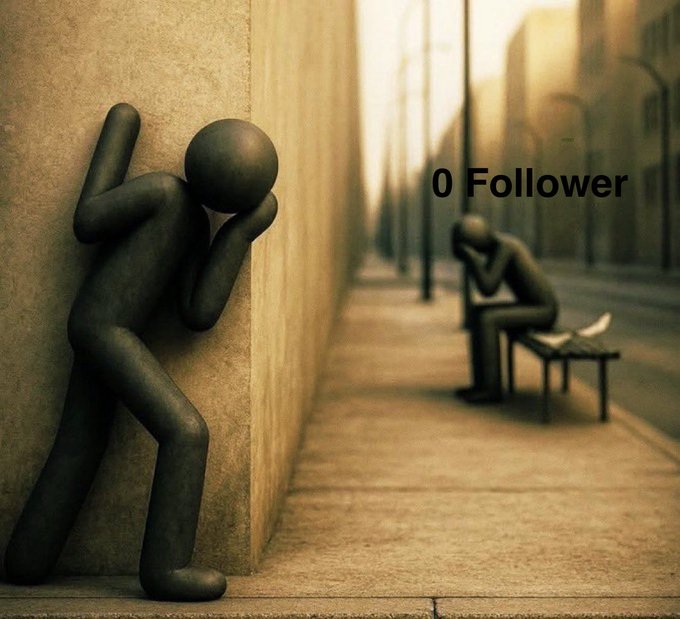 A lone, faceless figure leans against a wall in apparent isolation, while another sits hunched on a bench nearby, with "0 Follower" displayed on the image—visually reinforcing the post's message about loneliness and the value of even a single connection. The somber, empty street scene underscores the importance of reaching out to those who feel invisible or disconnected.

Text in image: 0 Follower