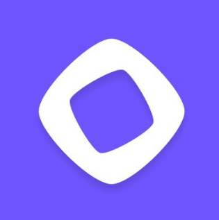 A white, rounded diamond-like logo is centered on a solid purple background, representing the branding for Monad. The minimalist icon visually corresponds to the post announcing "Our Blockchain is @monad."