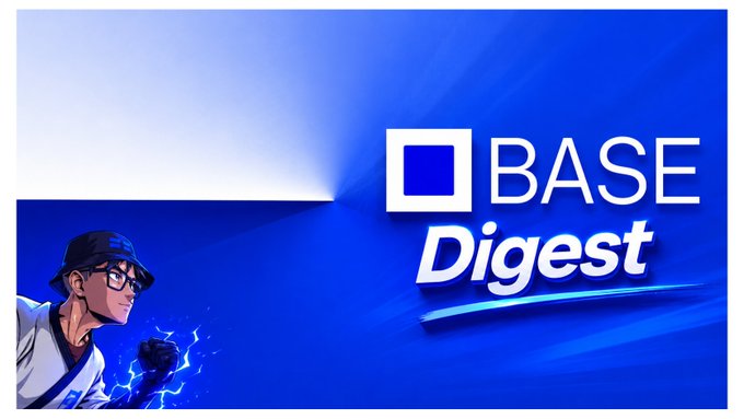 The image features a man wearing glasses, standing against a blue background with white text that reads "Base Digest" at the top of the frame. Below this, there are two lines of text that read "Ep. 5 Do you know you can pay for your X subscription on Base 7 things you missed on Base". The man appears to be looking down or towards something in front of him, possibly a sign or an object.