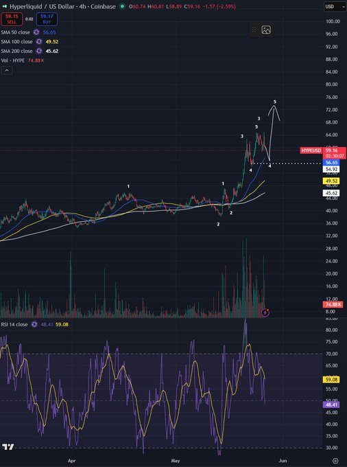 A screenshot of a stock market graph showing the price of a particular stock fluctuating throughout different periods of time. The stock shows potential for a rise or fall depending on several factors such as interest rates, economy, and other factors that can affect the value of the company's shares. As indicated by the post, the company is a cryptocurrency called "hype", which could be considered a bull market indicator in the context of this graph. The post suggests that investors should consider investing in this stock because it may reach new heights or experience sudden declines depending on how the broader market performs and other factors beyond its control.