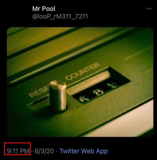 A close-up of a vintage mechanical counter displaying "589" with a "RESET" button beside it, captured in moody green lighting. The image, posted by @looP_rM311_7211 at 9:11 PM on 6/3/20, whimsically pairs the counter's "RESET" button with the caption "EOY 2018 RESET"—evoking nostalgia for a year that ended long before the post, as if the counter itself is stuck in the past.