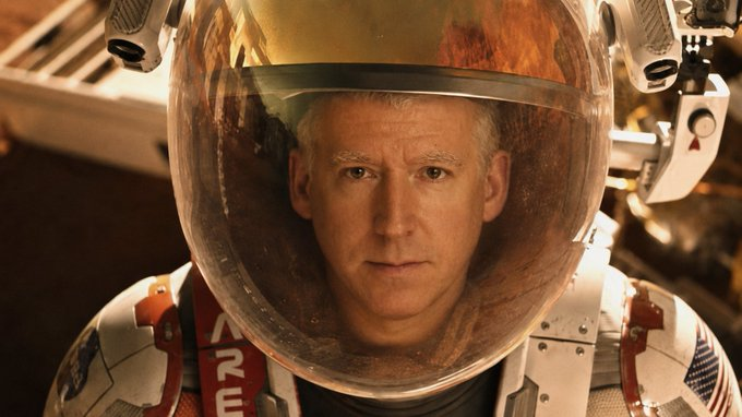 An astronaut in a space helmet with a serious expression looks directly at the camera, with "ARE" partially visible on his suit—evoking the spirit of exploration and risk-taking that aligns with the post's playful call for a moonshot stock pick poised to multiply 100x.