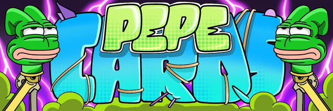 The image features an art of the post that says "Pepe Carame" written in a blue color with a purple background on a black background. This is the main focus, and the background has some other elements such as lightning bolts and green trees which might represent something related to the post or the artist's style.
