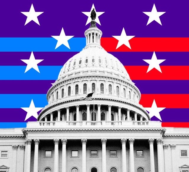 The U.S. Capitol dome is superimposed against a stylized American flag background, symbolizing the legislative action referenced in the post about Congress's new bill to close the crypto tax "wash sale" loophole and apply traditional securities rules to digital assets.