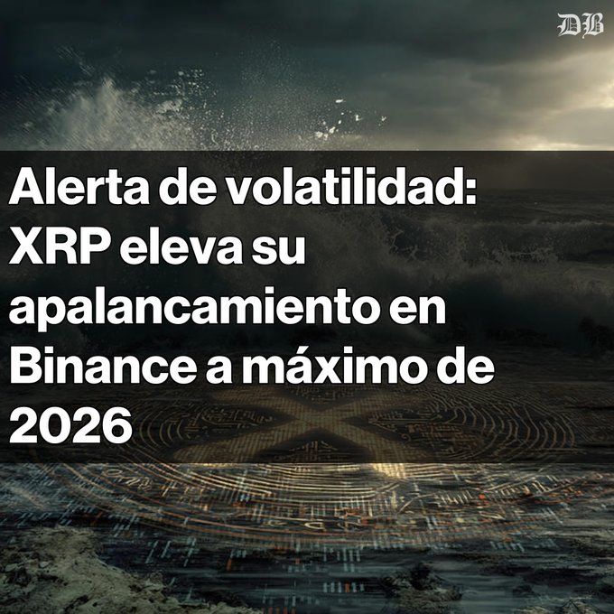 The image shows a large wave crashing onto the shore with a message that reads "ALERTA DE VOLATILIDAD: XPRP EL AVANCA MÁE TENÁE DE BINANCE A MAXIMO DE 2026". The text is written in Spanish, and it appears to be an advertisement for Bitcoin. The wave symbolizes the potential risks associated with investing in cryptocurrency like Bitcoin, while the message encourages people to invest in Bitcoin as a means of financial security.
