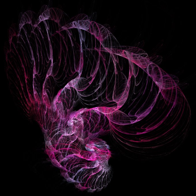 The image features a large, abstract piece of art with pink and purple colors that appear to be swirling or twisting around each other. The artwork has a spiral pattern, giving it an intriguing and dynamic appearance. The image also includes text that reads "Good afternoon 1 Minted Thank you so much @9pointnath for collecting Resonant Plume" and "Resonant Plume Total 9 minted OE - 17 hours remain!".