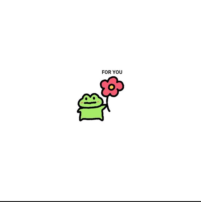 A small cartoon green frog holds up a red flower with the text 'FOR YOU' written above it.