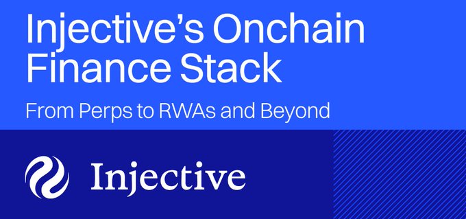 A blue promotional banner reading "Injective's Onchain Finance Stack - From Perps to RWAs and Beyond" with the Injective logo.