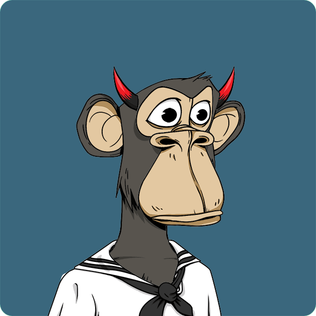 A cartoon monkey avatar with red horns and a sailor-style collar, representing Bored Ape Yacht Club NFT #7561, which was purchased for 8.5 WETH by p4blo.eth.