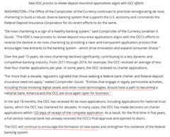 A press release image from the U.S. Securities and Exchange Commission (SEC) announcing new process rules for accelerated effectiveness of insurance applications filed by depository institutions, including a mention of the Federal Deposit Insurance Corporation (FDIC) for national banks; the unrelated caption discusses XRP ETFs recording $153.54M in inflows in August 2026, highlighting a contrast between regulatory policy news and cryptocurrency investment activity.