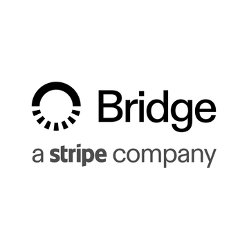The image displays the Bridge logo with the tagline "a stripe company," indicating that Bridge is a subsidiary of the payment platform Stripe. This branding aligns with the accompanying news that Bridge, owned by Stripe, has been added to the EU's MiCA register as an authorized electronic money token issuer.