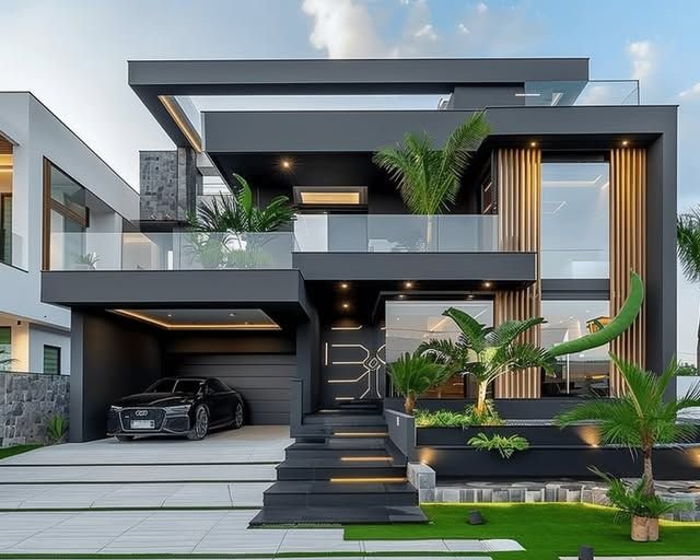 A sleek, modern black mansion with luxury car parked outside and "BOR" signage. The image contrasts with the cautionary trading message, serving as visual motivation to preserve capital rather than risk it all.