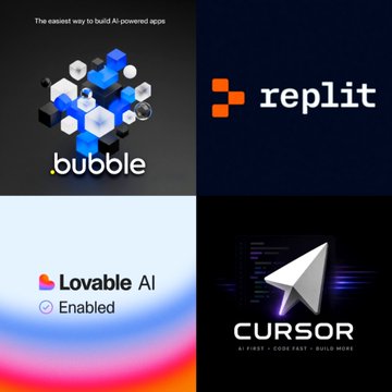 The image is a 2x2 grid showcasing four popular AI-powered app building platforms: **Bubble** ("The easiest way to build AI-powered apps"), **Replit**, **Lovable AI** ("Enabled"), and **Cursor** ("AI-First • Code Fast • Build More"). 

The accompanying post uses these logos to contrast the monthly subscription costs of competitor platforms ($20-25/month) with the cheaper alternative of building on Pi for just 2.5 Pi, highlighting Pi's competitive pricing advantage in the AI app builder market.