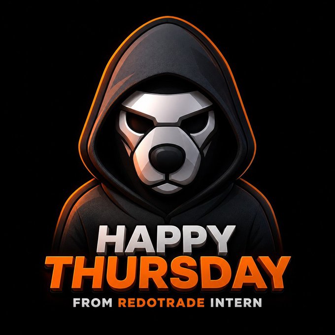 The image features a bear wearing a hoodie in shades of black and orange. Below the bear's head, there's text that reads "Happy Thursday from Redotrade Intern" followed by a phrase "From Redotrade Intern". The bear is also wearing a mask with a face, giving it an evil or mysterious appearance.