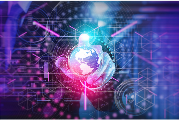 A glowing digital globe is surrounded by futuristic blue and purple HUD overlays, circuitry-style graphics, and geometric data patterns, symbolizing global on-chain connectivity and Web3 analytics. This visual reinforces the post's message about Nucleus's AI-driven platform scanning on-chain history and social signals to surface real opportunities like the $120K Sleepagotchi and $100K Canopy Network airdrops for genuine contributors.