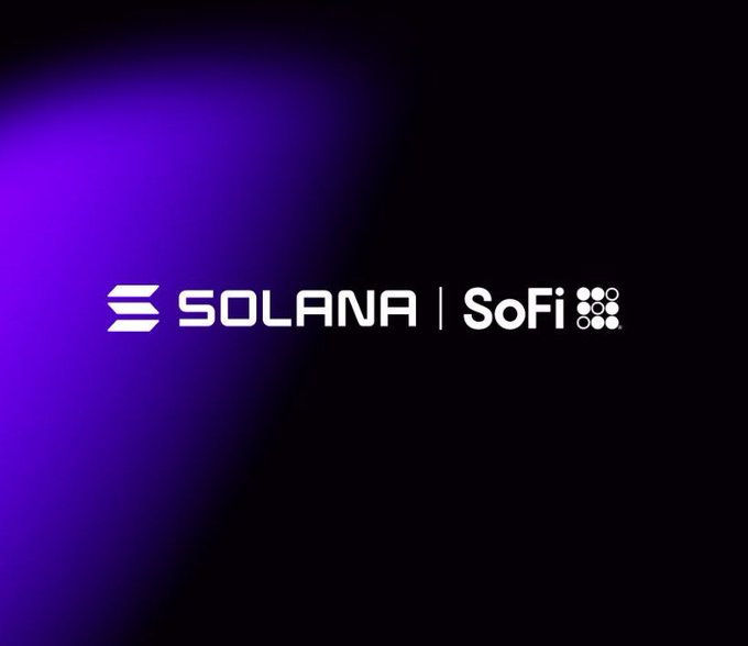 The image features a logo for Solana, a cryptocurrency that was launched by @solana just this week. The logo consists of the word "Solana" written in white letters against a purple background. Below the logo, there's text that reads "SOFI LAUNCH STABLECOIN ON SOFiD", indicating that the image is related to the launch of Solana stablecoins on Sofi.