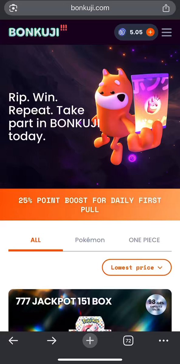 The image features a cellphone screen with a website loaded on it. The website displays information about a new Pokit game called Bonkjumpi, which focuses on trading card games (TCG). There are two different images of the game's cover art, along with some gameplay and details related to purchasing or trading in the game.
