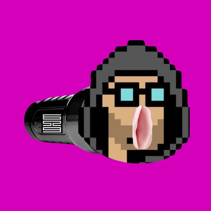 A pixel-art ring featuring a surprised monk face with blue eyes and an open mouth, set against a solid magenta background.