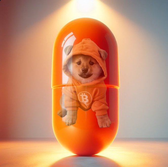 urn of a dog wearing an orange hoodie, with the word "B" on its chest and a white "B" logo on its head.