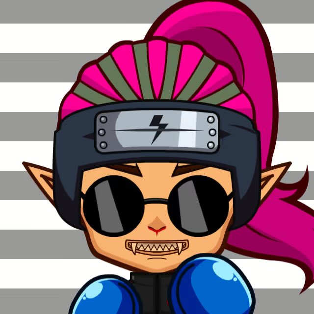 A stylized cartoon character with pointed ears, sharp teeth, round black sunglasses, and a vibrant pink mohawk sports a ninja headband engraved with a lightning bolt symbol, embodying the bold, electrifying energy referenced in the "GFT" NFT crypto post.