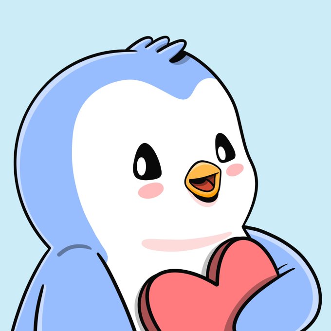 The image features a cartoon penguin holding a red heart, which appears to be a Valentine's Day card or a symbol of love. The penguin has its arms around the heart, giving the impression that it is embracing the heart as if it were a person. This playful and endearing scene is likely related to the post about Pudgy Penguins, where the creator spoke about how these videos have helped him during tough times on social media platforms like Twitter or Instagram.

The image also includes text elements such as "I was speaking with a huge web2 creator" and "It was through @kindpengu videos he saw on his feed many times". These details provide context to the post's origin, suggesting that it might be related to Pudgy Penguins' content or the creator's personal experiences.