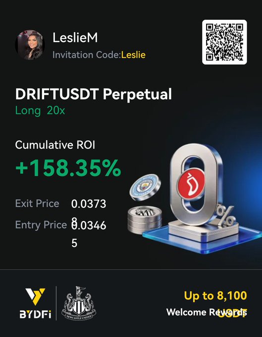 The image features an advertisement for a cryptocurrency called "DRIFTUSDT". The poster includes a picture of a coin and text that reads "DRIFTUSDT Perpetual Long 20X Cumulative ROI 0.38% + 1.35% exit price 8.33,3,86,36 entry price 8.34,4,85,87,88,89,90". The poster also includes an image of a person's face and text that says "LesieM Invitation Code: driftusdptperpetual Long 20X Cumulative ROI 0.38% + 1.35% exit price 8.33,3,86,36 entry price 8.34,4,85,87,88,89,90".