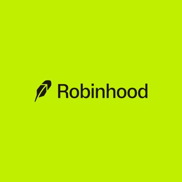 The image shows the Robinhood logo and name in black text on a bright green background, paired with a news announcement about the company purchasing $25 million of Bitcoin for its balance sheet.
