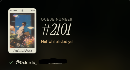 A digital queue display showing 'QUEUE NUMBER #2101' and 'Not whitelisted yet' next to a small video thumbnail of a person at a concert stage.