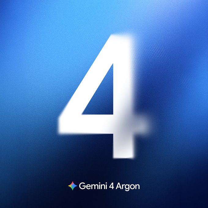 A large, blurred white number "4" is displayed on a blue background with the text "✨ Gemini 4 Argon" at the bottom.