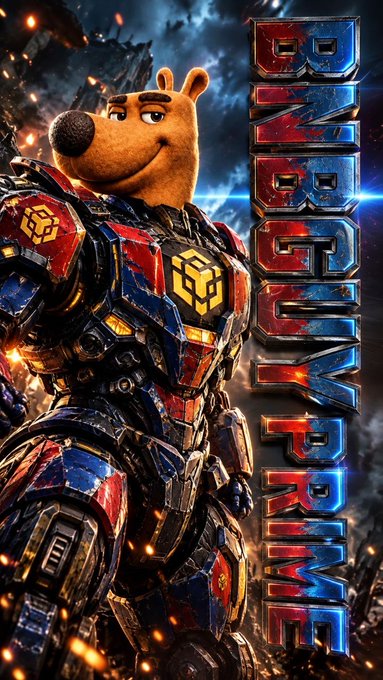 A Transformers-themed digital artwork featuring a bear character wearing Optimus Prime-style armor with 'DESTROY TRUMP' written in stylized metal letters on the right side.