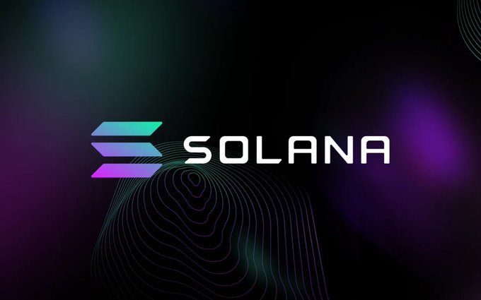 The image displays the Solana (SOL) logo with its distinctive gradient icon and "SOLANA" text against a dark, swirling purple and green background, which ties into the giveaway post by visually branding the cryptocurrency prize being offered to followers.