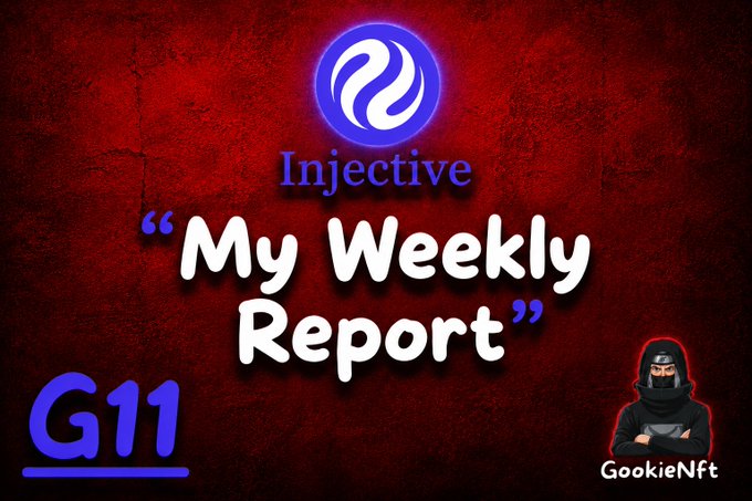 The image shows a red background with white text that says "Injective" followed by "My weekly report." The caption underneath reads, "Injective report Interesting things have been happening around injective This past weeks Here is my Injective previous weeks breakdown". In this context, the main person in the image appears to be a player named G1X and they are described as having an "insane" reaction. They seem to react negatively to something that has happened during a previous week's report.