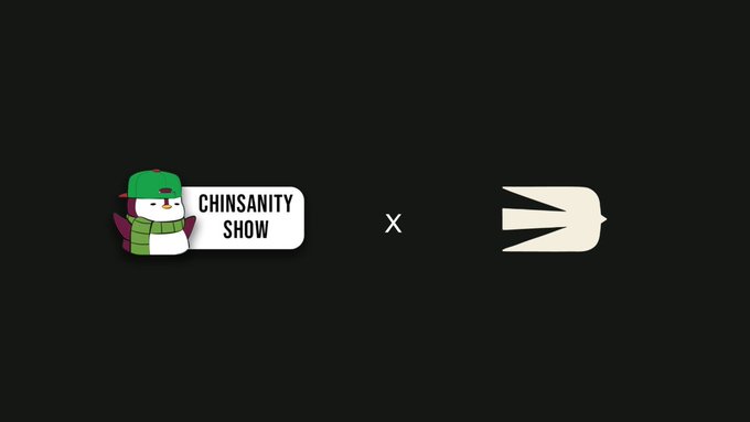 A black graphic displaying a collaboration logo between 'CHINSANITY SHOW' featuring a green-capped character and the Ethereum symbol.
