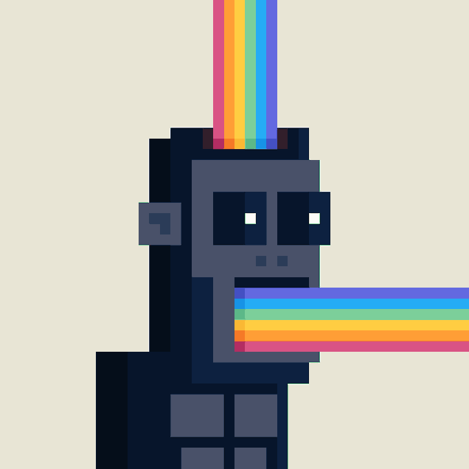 A pixel art monkey with rainbow beams emitting from its head and mouth, humorously representing the concept of "raining money" with no visible text directly matching the $ZEC ticker shown in the post.