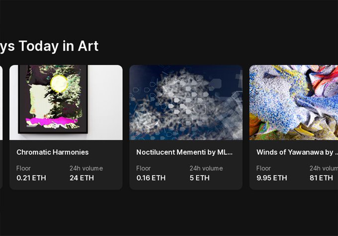 The image features three different pages of information about artwork, with a focus on the "Chromatic Harmonies" page at the top, the "Nocrulacent Moment by M..." page in the middle, and the "Winds of Yawawa by M..." page at the bottom. The post is titled "Old enough to remember? Chromatic Harmonies, 2023 օ Кәաբաեալ Մորաե ՞էակ այգաե ՟հաըաե" (in the context of "days in art"), and a summary at the bottom that reads "Chromatic harmonies, 2023 օ Кәաբաեալ Մորաե ՞էակ այգաե ԁӱՕա ՟հաըաե".