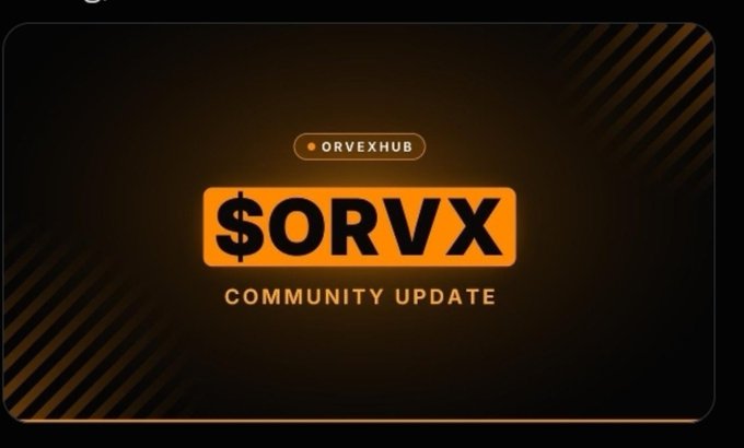 A black and orange graphic banner features the text "ORVEXHUB" at the top, "$ORVX" prominently in the center, and "COMMUNITY UPDATE" at the bottom. It corresponds to the first item in the list, identifying Orvexhub ($ORVX) as one of the flagged projects.