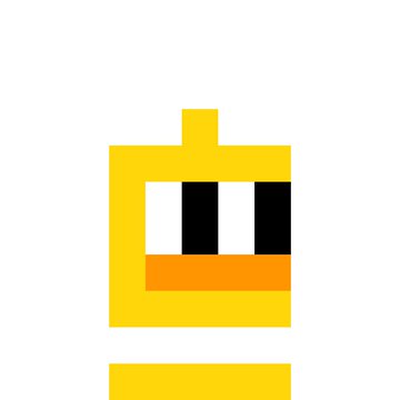 A pixel art illustration of a yellow device with black and white striped details and an orange band, possibly resembling a stylized robot or appliance.