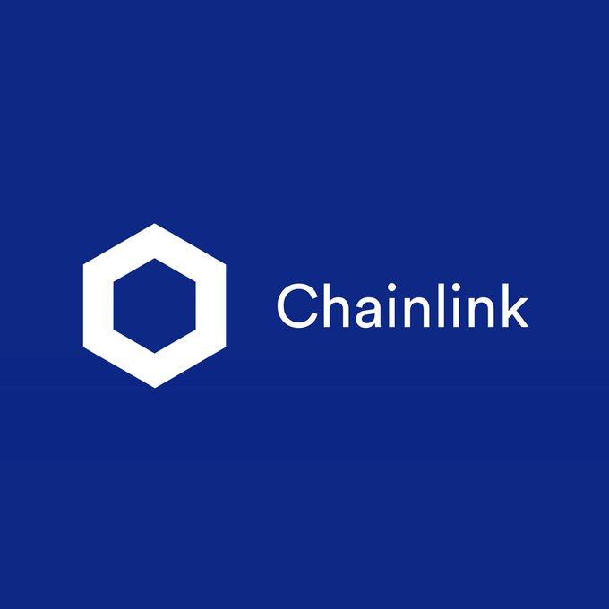 The Chainlink logo, featuring a white hexagonal shape alongside the word 'Chainlink', is displayed on a dark blue background.