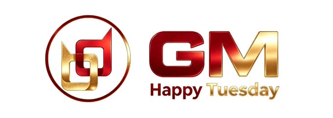 A stylized red and gold logo with interlocking squares appears alongside the text "GM" and "Happy Tuesday," serving as a vibrant good-morning greeting that complements the post's message about privacy and the Beldex Browser.