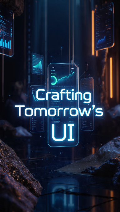 The image features a poster or poster board displaying a graphic, with text indicating a crafting Tomorrow's Ui project. The title of the project reads "Design → Prototype → Ship No handoff gaps. No we'll fix it later" followed by "Figma to Webflow/Framer build DM for projects", which suggests that this project involves designing and building digital user interfaces.