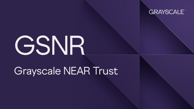 The image features a purple square with white text that reads "GSNR" at the top and "Grayscale NEAR Trust" below it, both written in white. The background of the image is gray, providing a neutral backdrop for the text. The main focus of the image is on the text and its relationship to the post about Grayscale Near Trust.