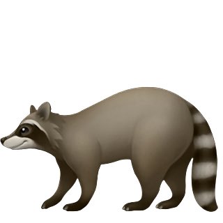 A simple digital illustration of a raccoon walking in profile against a white background.